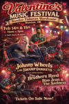 Show Poster for Johnny Wheels & The Swamp Donkeys at the Valentines Music Festival at the Bandon Fisheries Warehouse. February 14th and 15th. Saturday music starts at 6pm, Johnny & The Donkeys play at 8pm. Sunday music is from 11am to 5pm, Johnny and The Donkeys play at