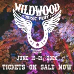 Wildwood Music Festival Poster for June 19 21 2026 - with a festival logo with tress behind.